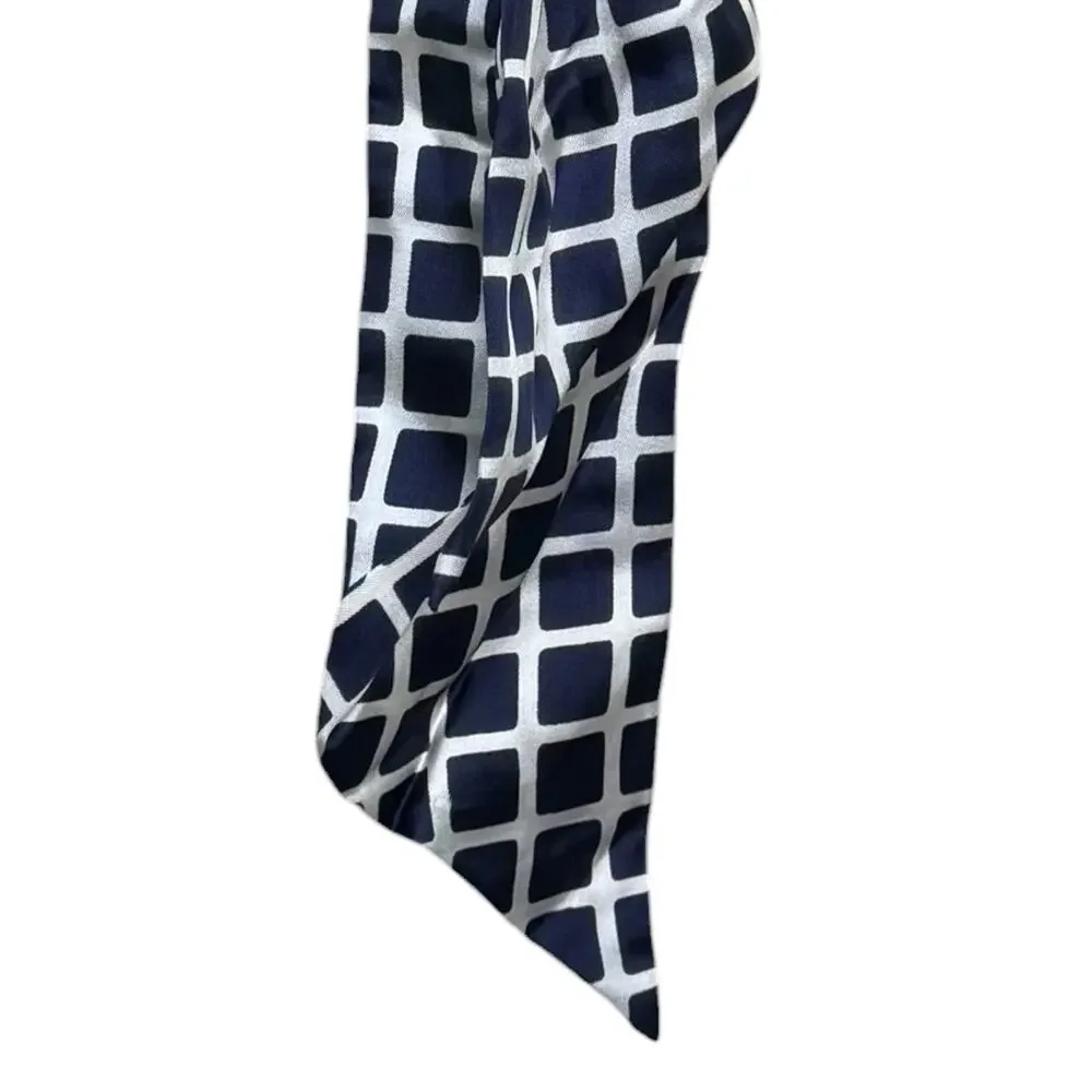 Vintage 100% All Silk Ashear Made in Italy Blue White Window Pane Neck Scarf